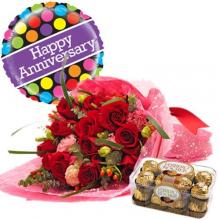 Bouquet of Flowers and a box of Chocolates with Balloon Bouquet of Flowers and a box of Chocolates with Balloon
